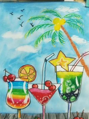 材料:素描纸 水彩笔 油画棒 水粉颜料少儿美术 创意儿童画