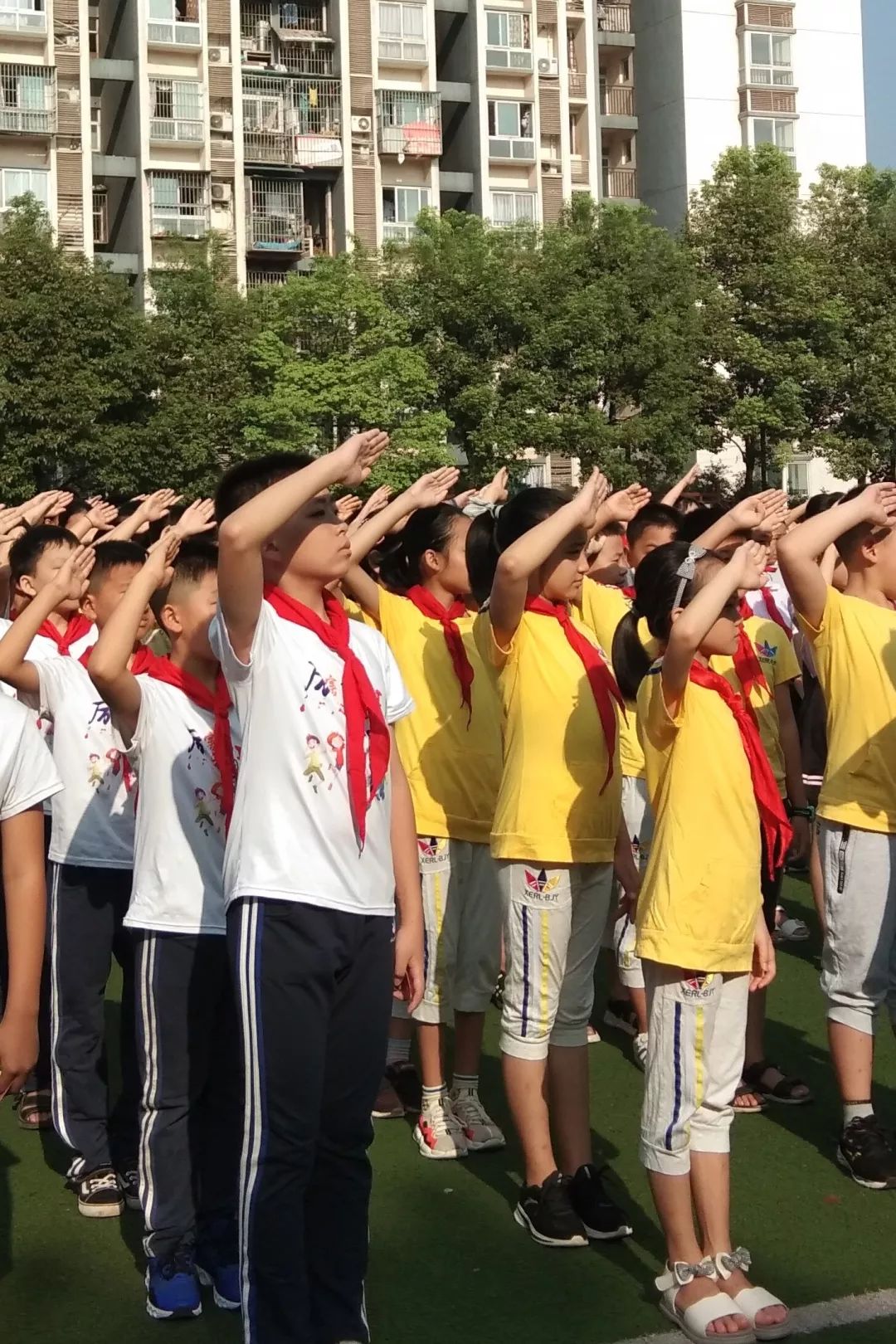 致敬——五星红旗入场——整齐欢快今天,我们迎来了龙门浩小学2019