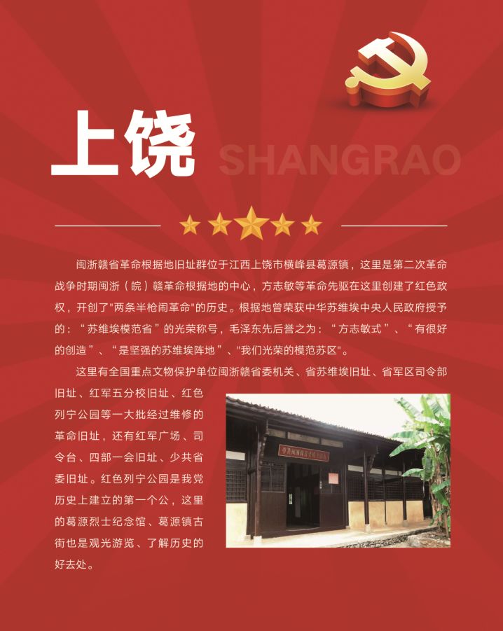 为起点的红色旅游革命线路,沿途经过金华,衢州,上饶,南昌,吉安五个