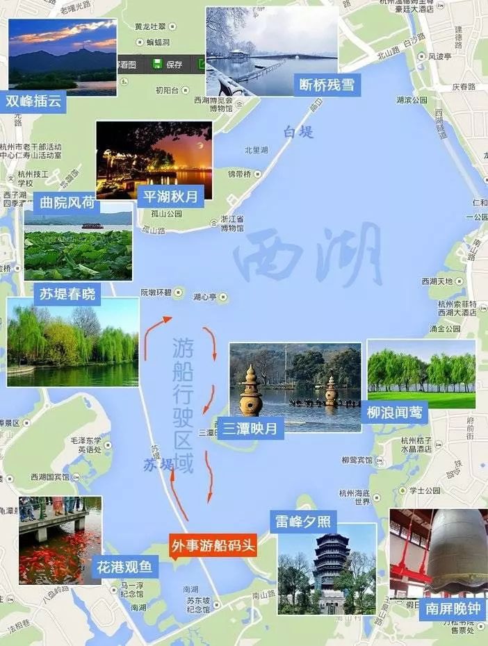 西湖十景位置分布图图片