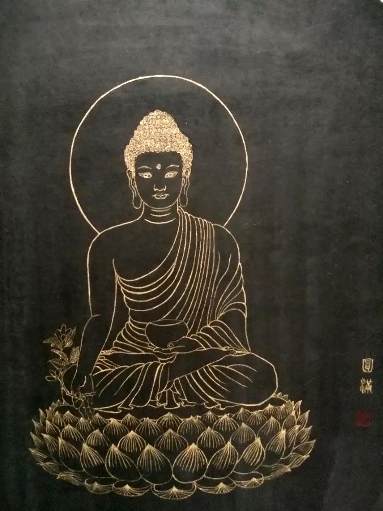 勾金线 《佛》50x50cm泼墨重彩 《辩法图》规格:20x30cm泼墨重彩《讲