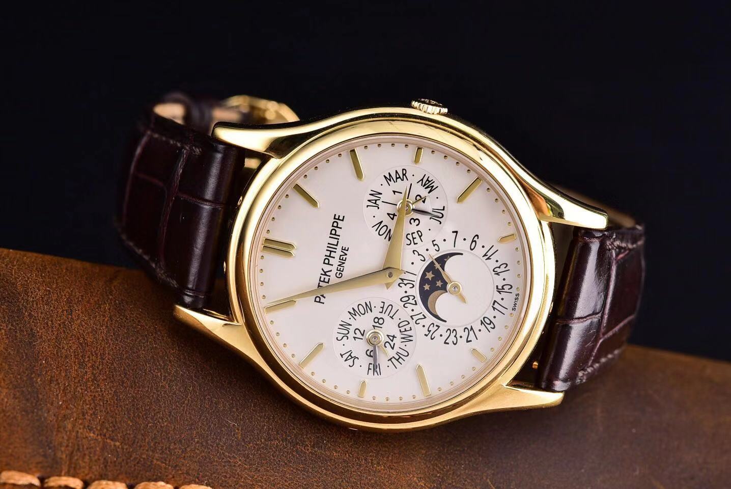 百达翡丽5140j 黄金 万年历 背透珍珠坨 自动机芯 二手大全套 37表径