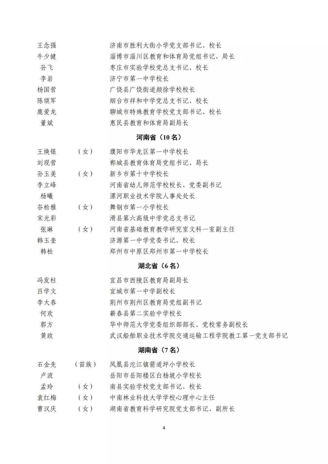 2019年全国优秀教师,全国优秀教育工作者名单