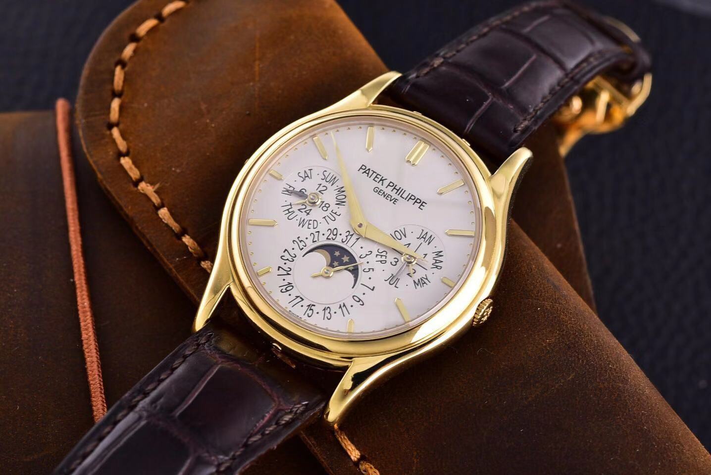 百达翡丽5140j 黄金 万年历 背透珍珠坨 自动机芯 二手大全套 37表径