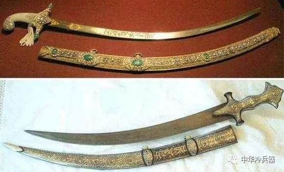 大马士革弯刀,原产自古印度,由乌兹钢制造,最明显的是它拥有锻造时