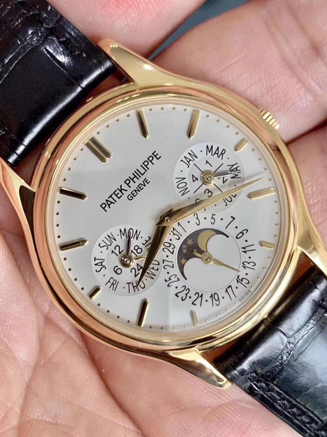 百达翡丽5140j 黄金 万年历 背透珍珠坨 自动机芯 二手大全套 37表径