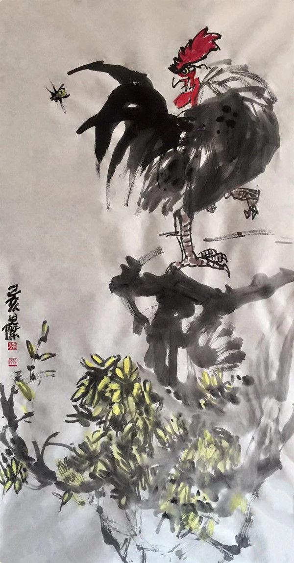 张思杰画鸡饱蘸水色下笔畅只求纸上墨趣来