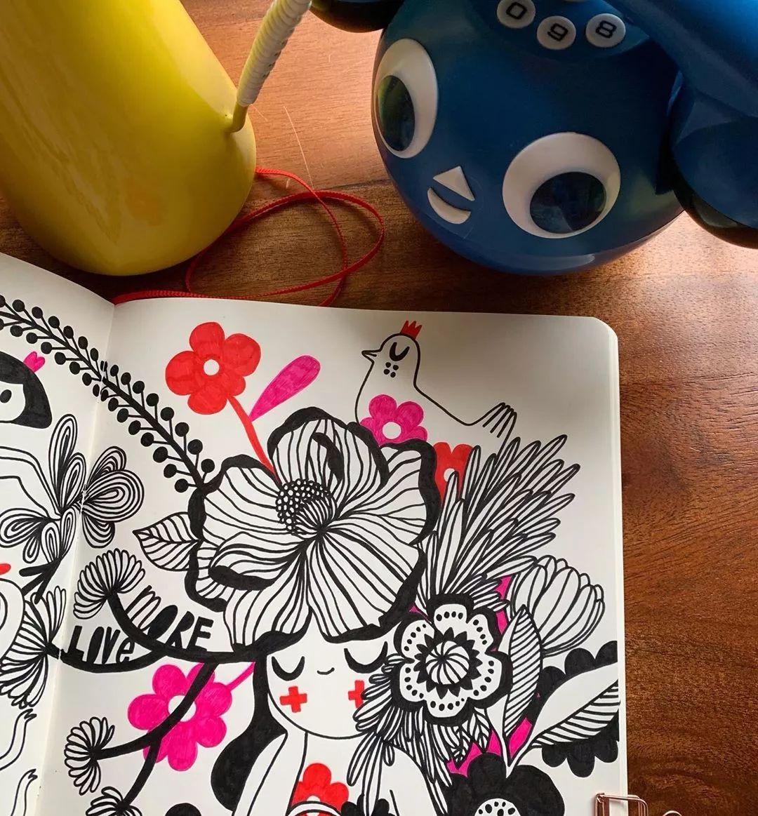 顶级线描插画吹爆她的线条与配色看完忍不住转发分享