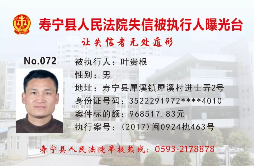 具体人员名单:2019年7月10日寿宁县人民法院三,被纳入失信被执行人