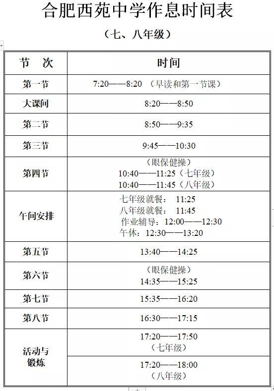 合肥市2019年秋季学期部分初中作息时间表曝光(图12)