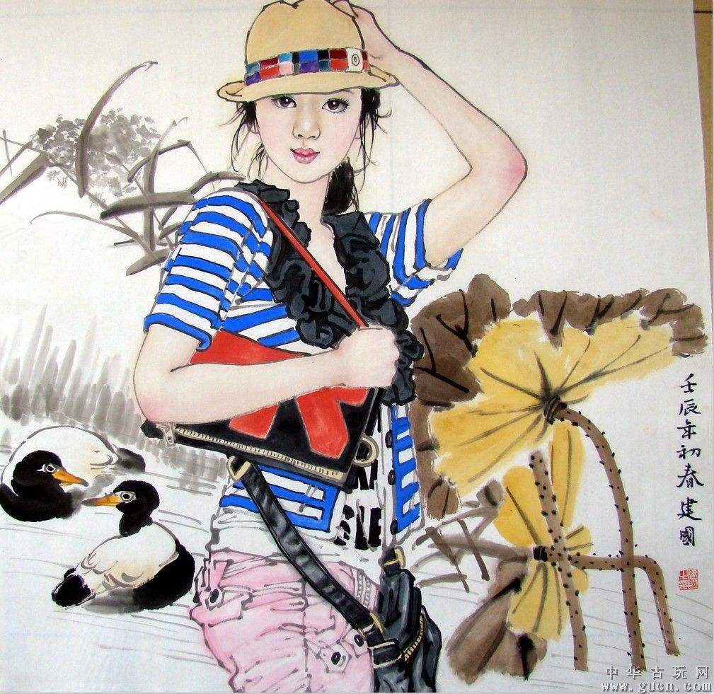 论中国国画的绘画精神,现代美女工笔人物画欣赏,美的不可方物