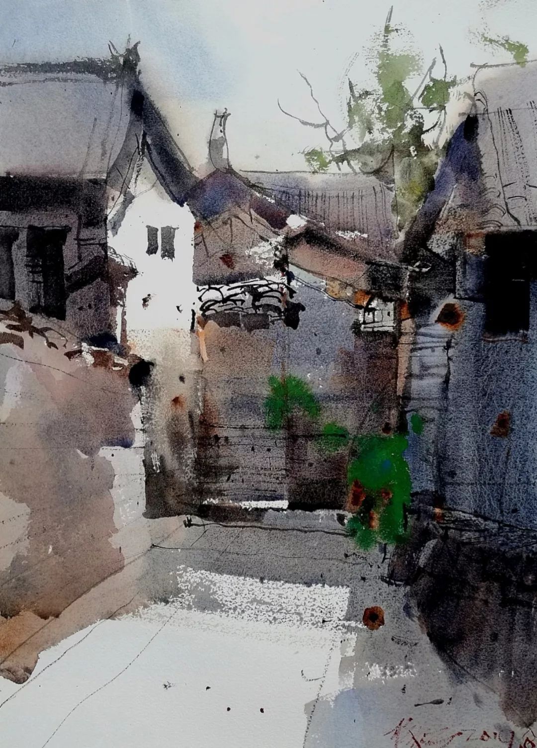 水彩画中的平顺乡村是人在仙界还是神仙下凡