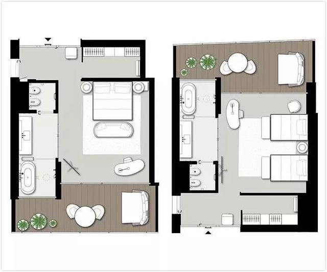 迪拜宝格丽酒店的起步房型均拥有55平方米的轩敞空间,落地窗守护的