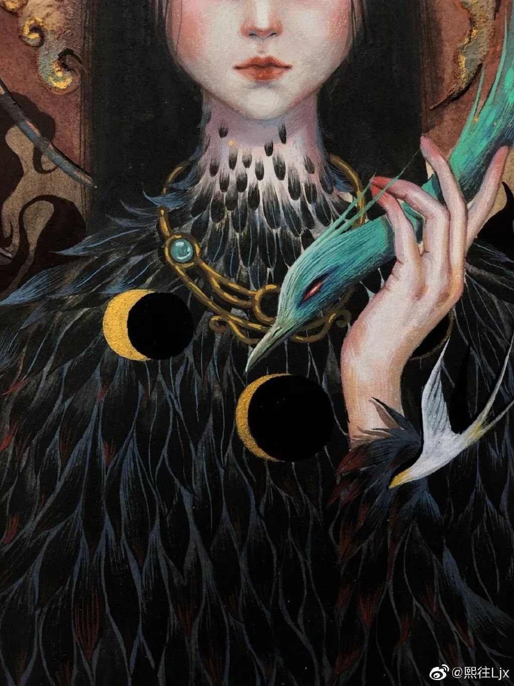 她用古风线描和色彩,活灵活现画出妖魔极致的美,张张美到犯规