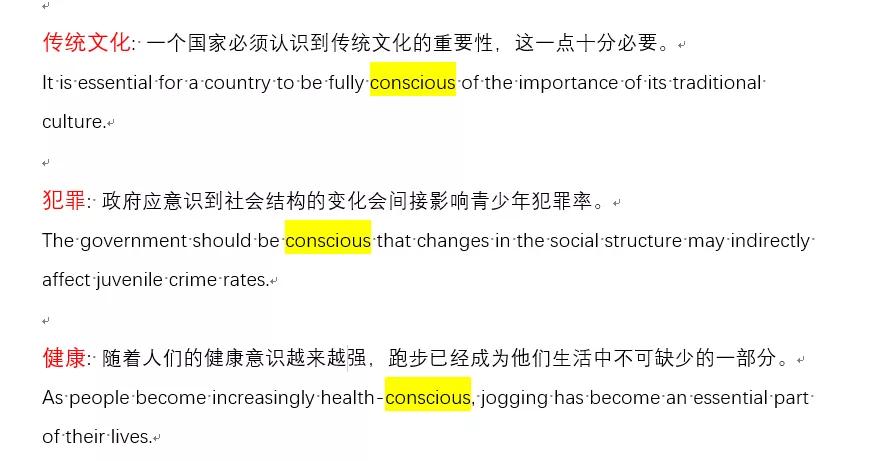 上面幾個含有conscious的例句,放進寫作考試裡都是加分表達.