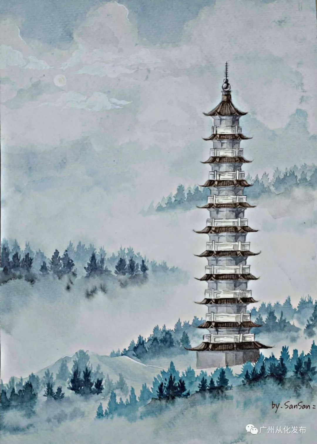 从化中学两名学子自制手绘明信片为家乡美景打call