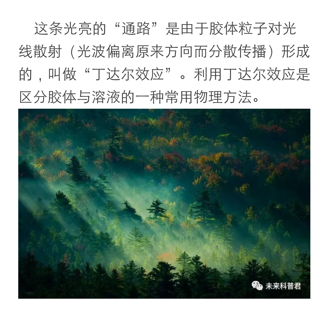 膠體粒子對光線散射而形成丁達爾效應放電影也屬於丁達爾效應