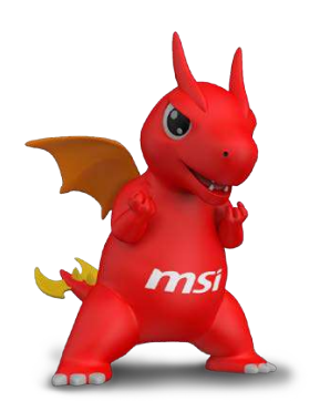(代表 msi 微星科技的吉祥物阿龙, 其俏皮的外型及热爱游戏的性格