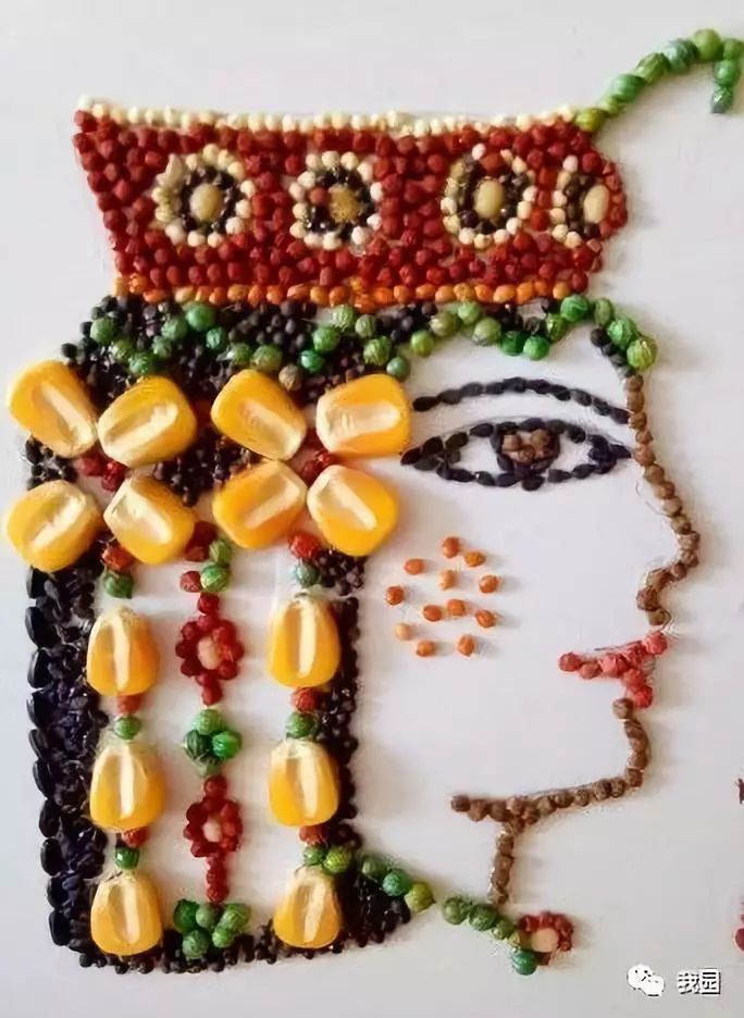 五谷画以各类纯天然,带有芳香气息的植物果实为本体,如稻米,芝麻,绿豆