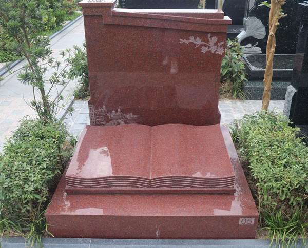 公墓流行园林化建设,惠安墓碑厂家打造印度红适配艺术墓碑