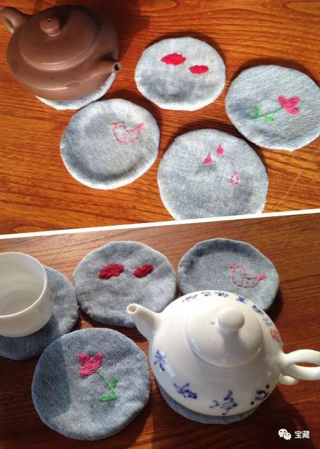 手工制作的杯垫"课桌的墨绿色很复古,我用丙烯颜料在上面画了一些图案