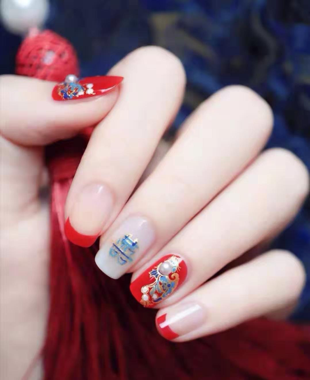 古风仙气超有韵味美甲超显白精致的哦适合宴会和新娘的美甲