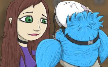 原创蓝发双马尾的面具少年八十年代的美国恐怖故事sallyface