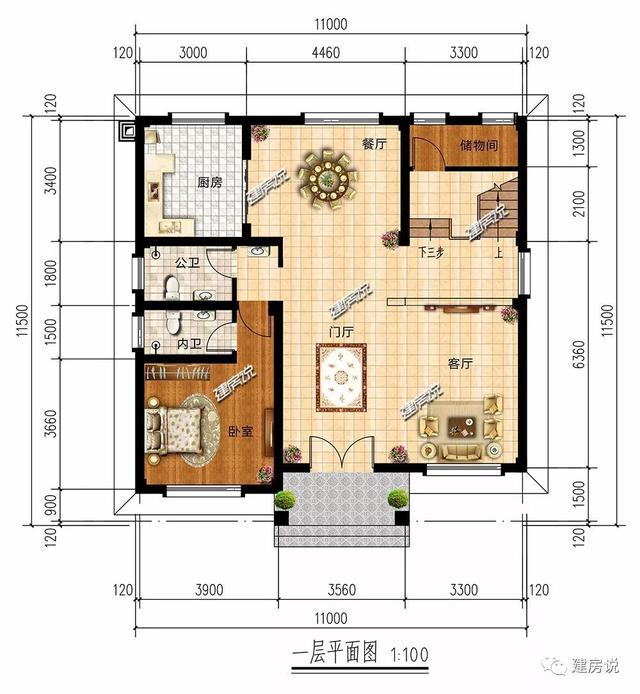 建房说别墅图纸,新中式二层,占地120平