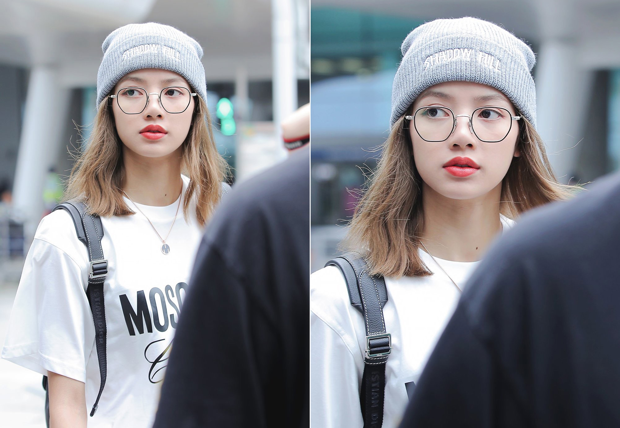 lisa现身仁川机场,戴冬季针织帽显文艺,只不过也太反季了_帽子