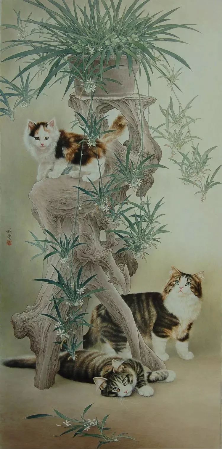猫在国画中是很常见的题材,有不少画家对猫情有独钟