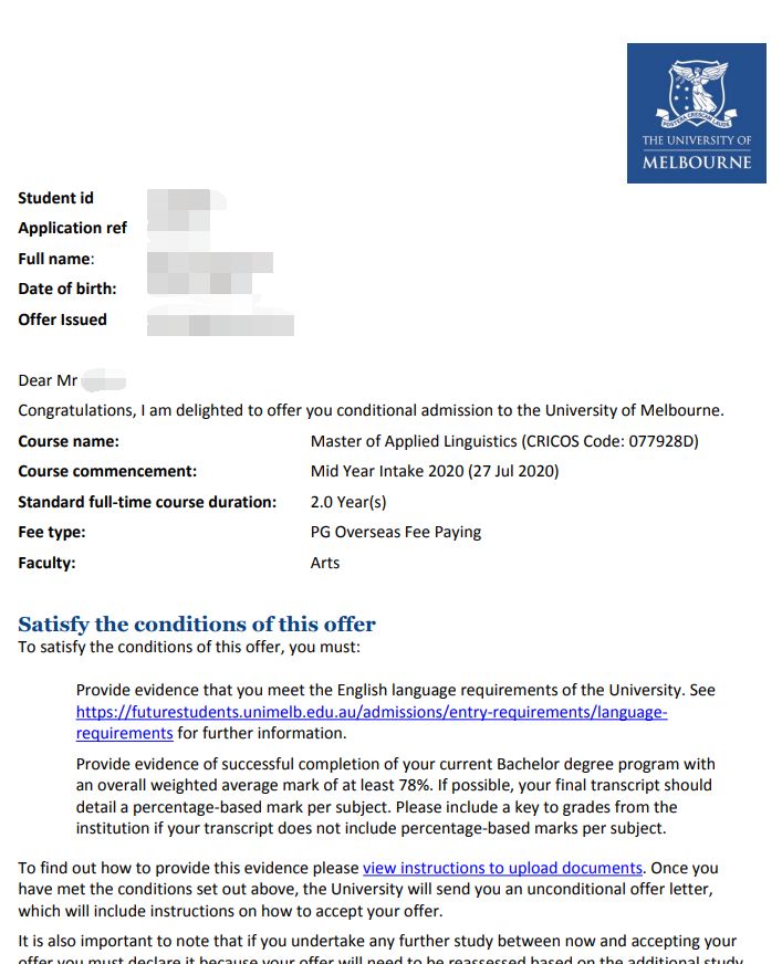 墨尔本大学offer来啦19天成功申请