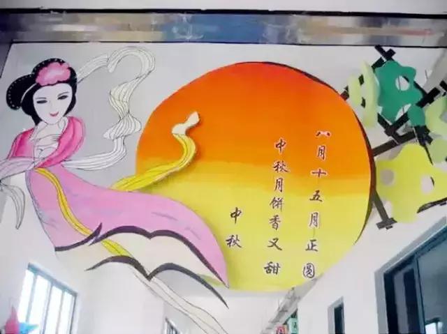 吊饰 在门厅,走廊里悬挂带有中秋节日氛围的图片,如嫦娥,月亮,玉兔