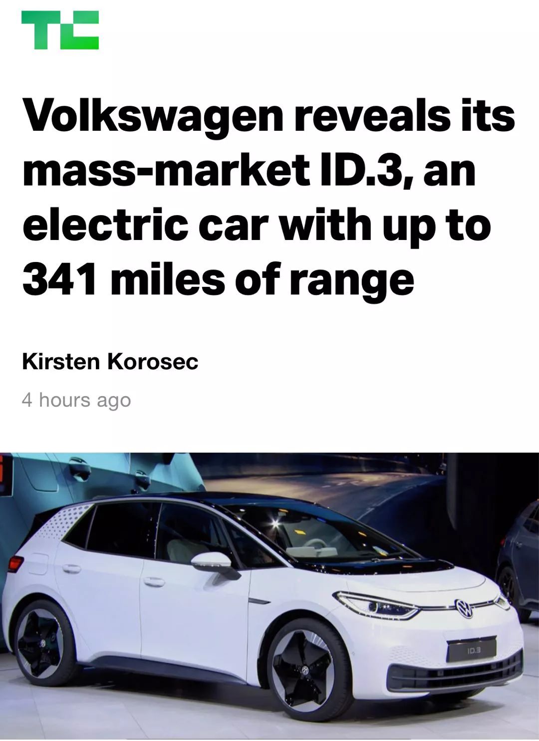 大众发布量产电动车一次充电可跑550公里