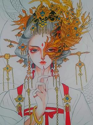 古戈力半面妆头发没画完跟老婆婆似的画画手绘