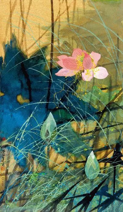 泼墨泼彩间层层晕染的荷叶,粗野豪放的枝干,加之细腻入微的盛放着的