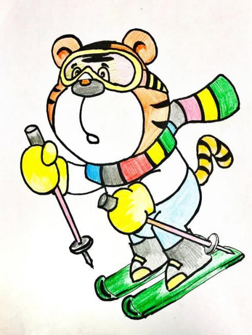 正在滑雪的老虎简笔画图片