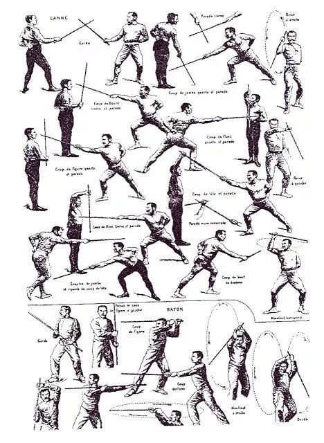 巴顿选择了来自法国的canne de combat—法国藤杖术,作为其棍术的