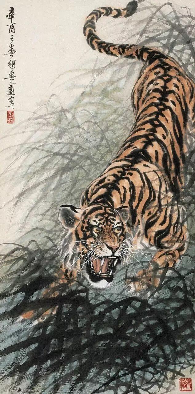 10)别名胡剑鸣 ,近现代画虎名家.