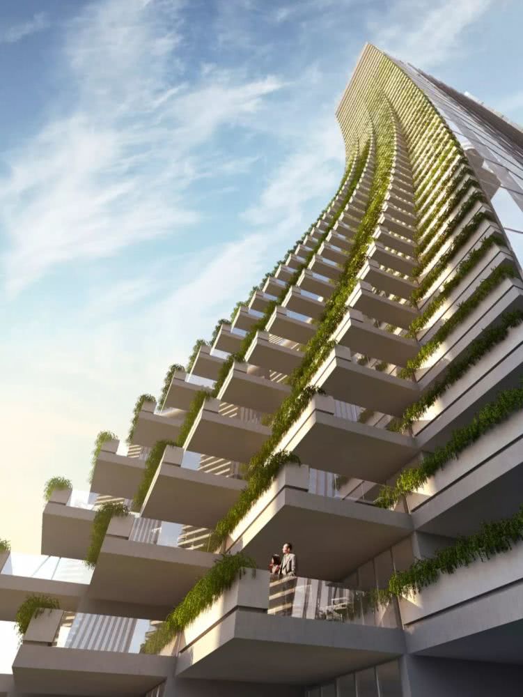 重庆来福士广场效果图 safdie archite"帆"弧形塔楼临水向北,是对中国