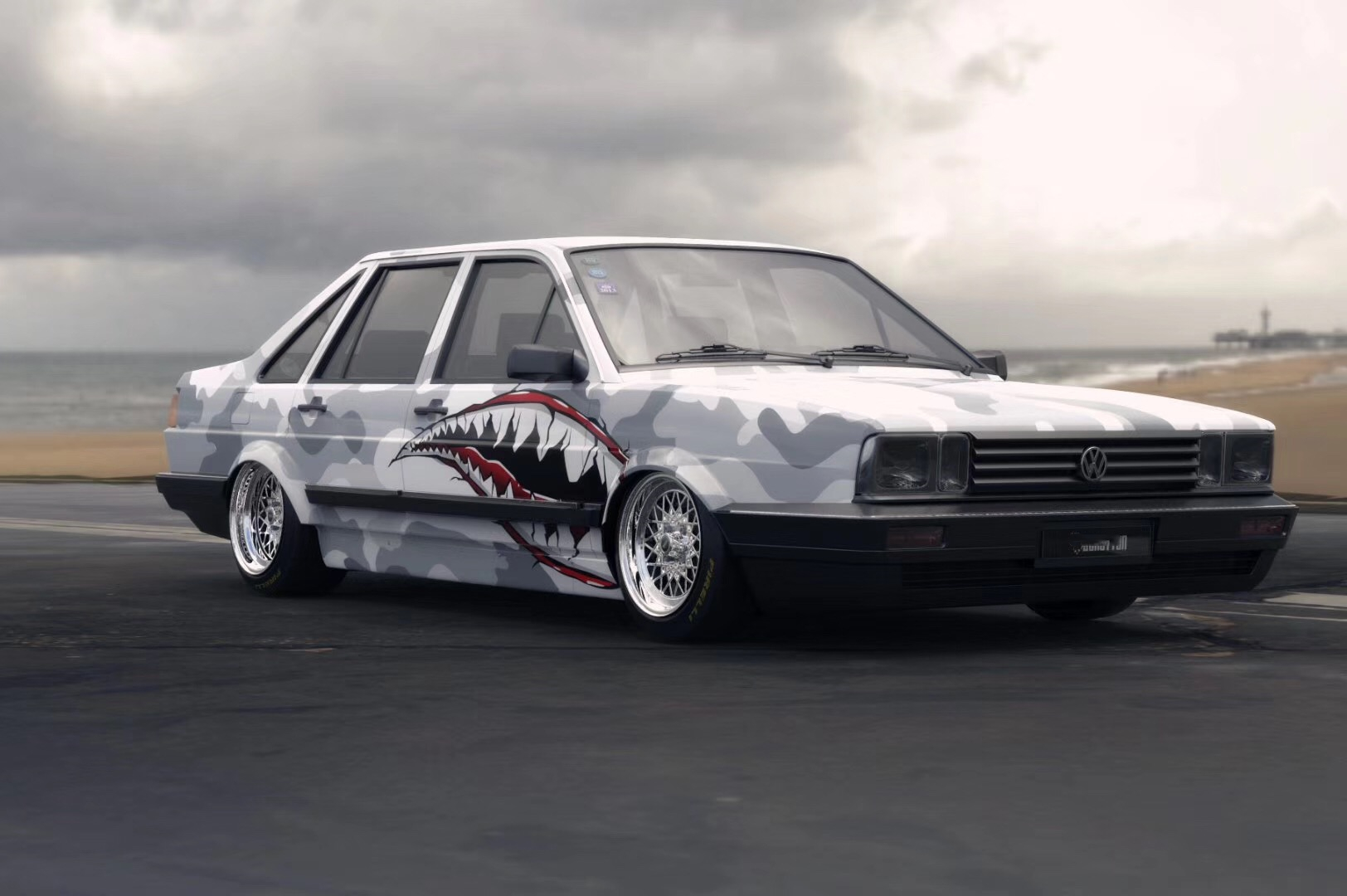 黑白迷彩的车身彩绘老款桑塔纳不只有情怀