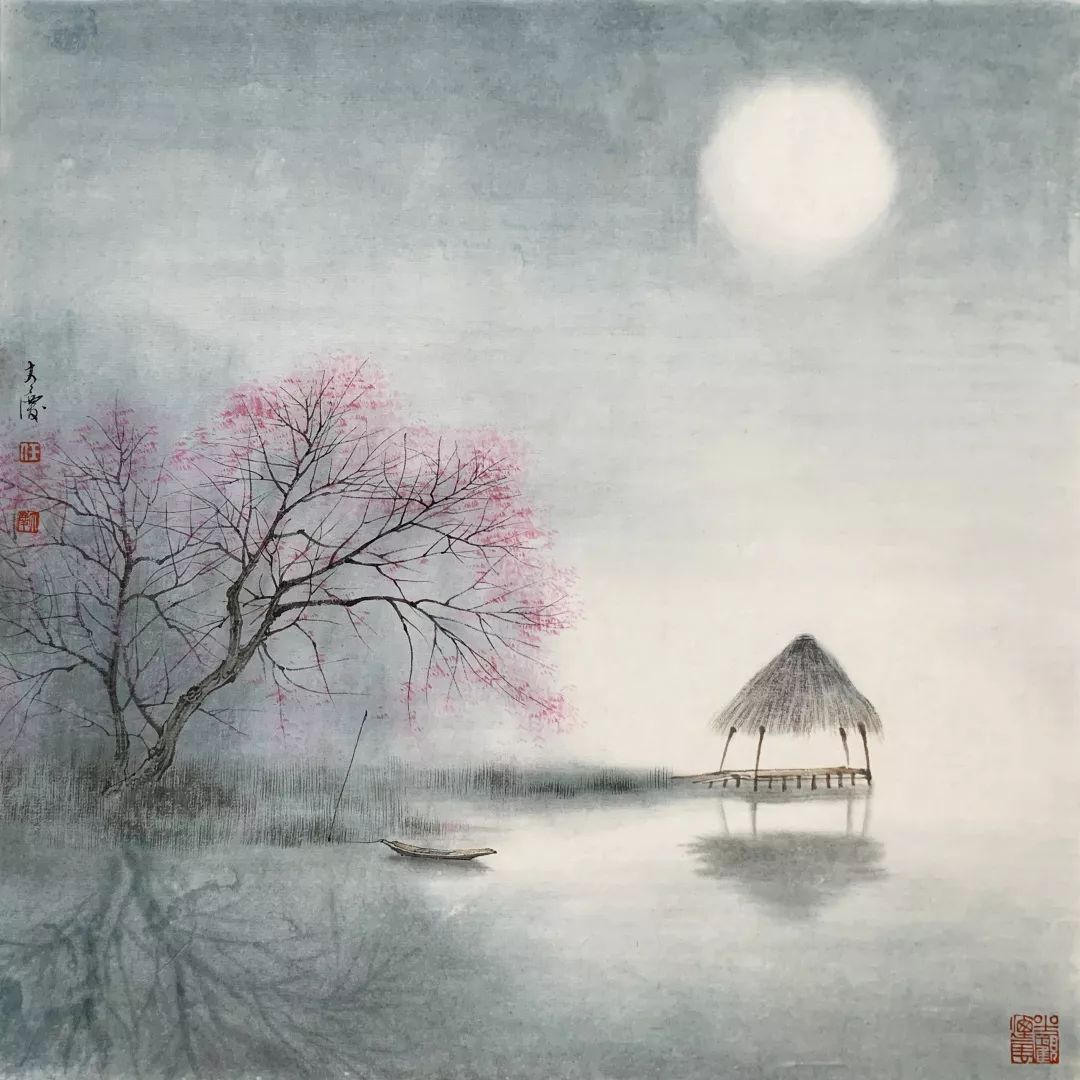 任大庆《花好月圆》34×34cm 约1平尺中 秋那一轮圆月挂在遥远的天边