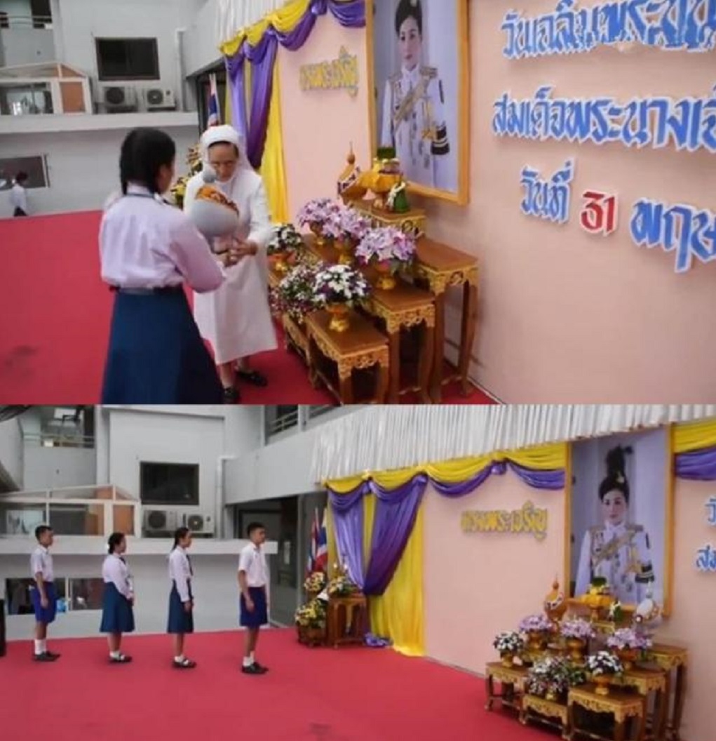 41岁泰国帕公主跪着视察学校,而王后受学生下跪礼,地位高下立见