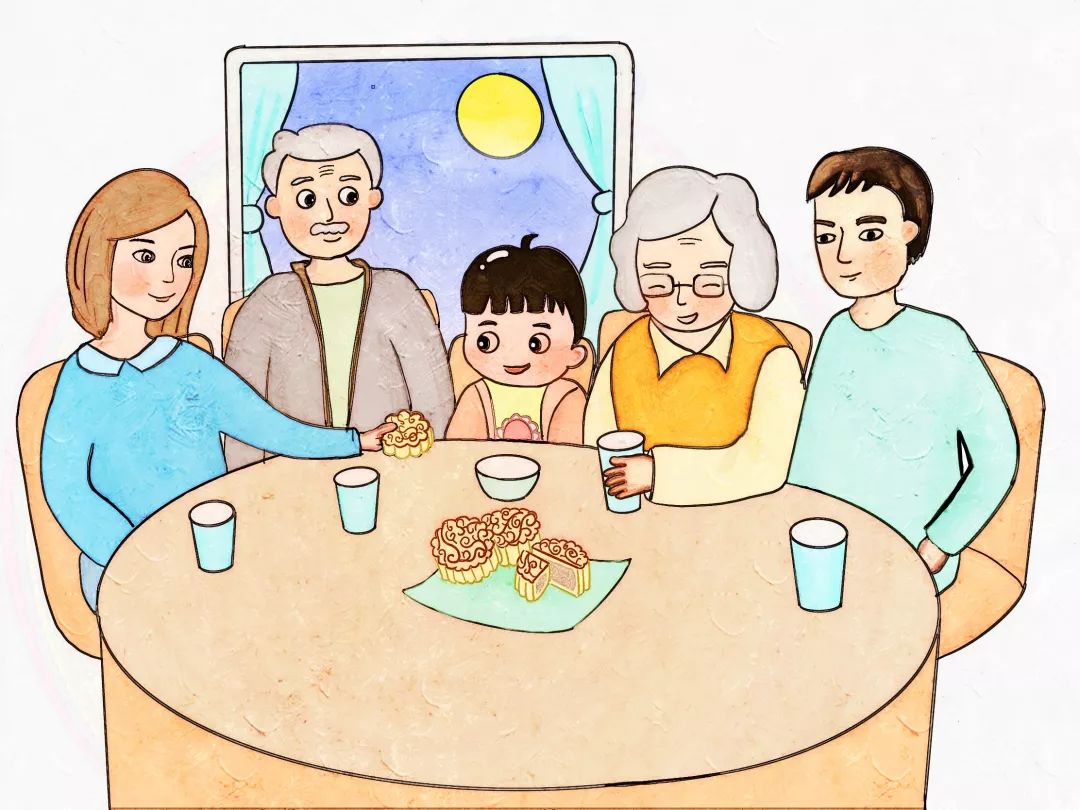 一家人一起吃饭的画图片