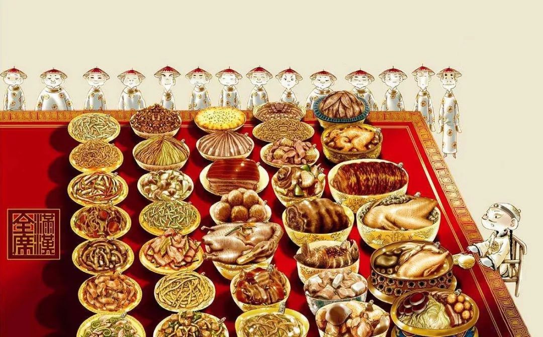 据说清朝康熙帝为化解满汉不和,设巨筵宴百官,共108道菜式,分南满汉54