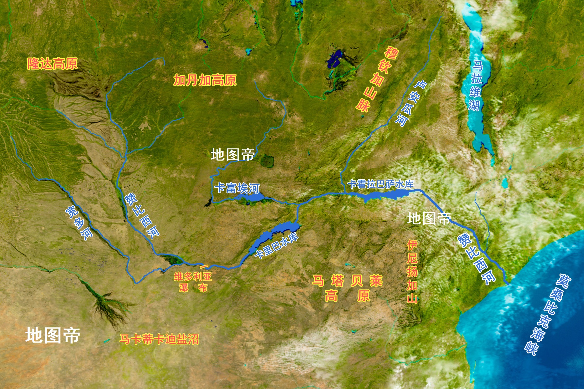 非洲赞比西河水量比尼罗河大流经几个国家