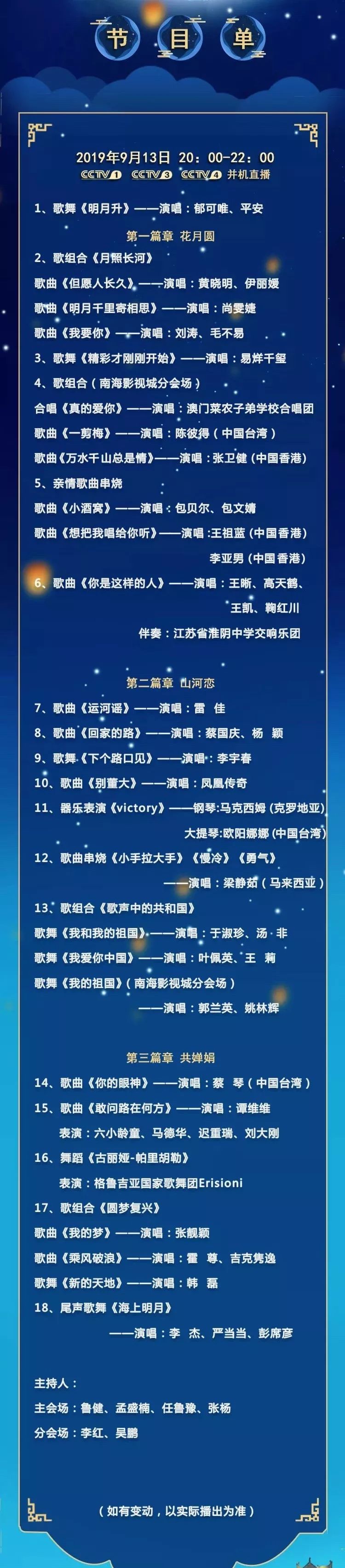 2019中秋晚会节目单来啦!你最想看哪个节目?