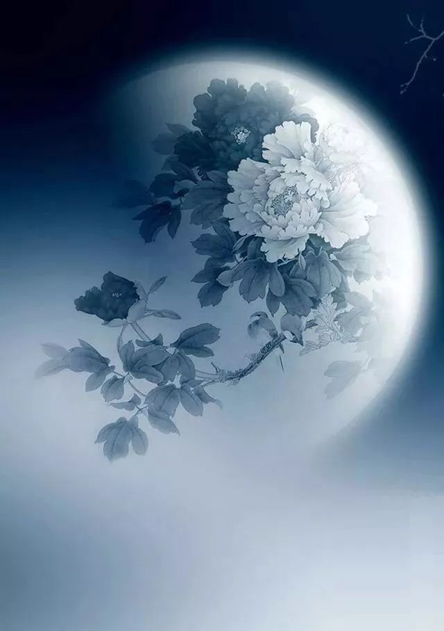 望着空中的明月思念亲人的人骨肉被分割是痛苦的团聚的人家是欢乐的