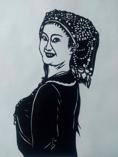 五十六朵花人物肖像剪纸