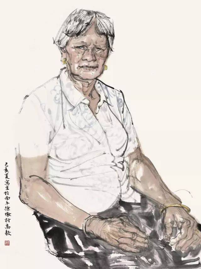 女画家水墨人物写生传神