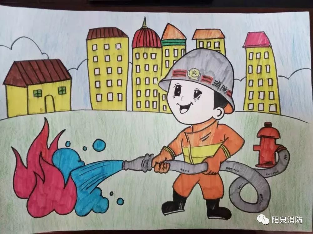 最简单消防画 一等奖图片